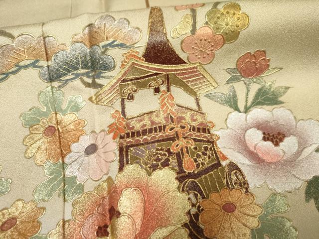 平和屋着物●友禅作家 大槻純 訪問着 流水草花文 暈し染め 金彩 正絹 逸品 AABF2035cs