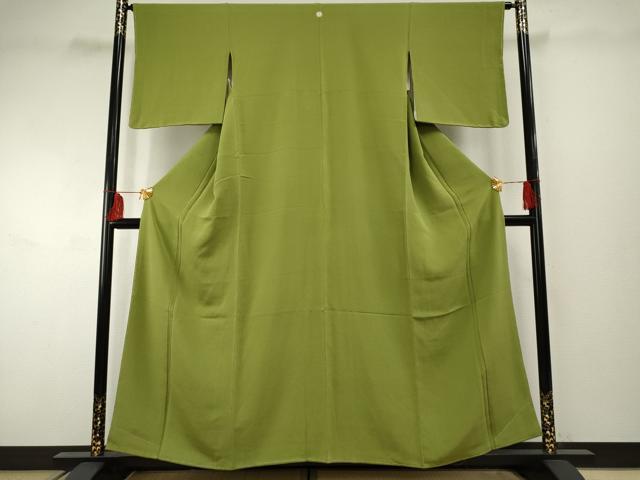 平和屋着物●上質な色無地 青丹色 鬼しぼ縮緬 正絹 逸品 未使用 AABF2037cs