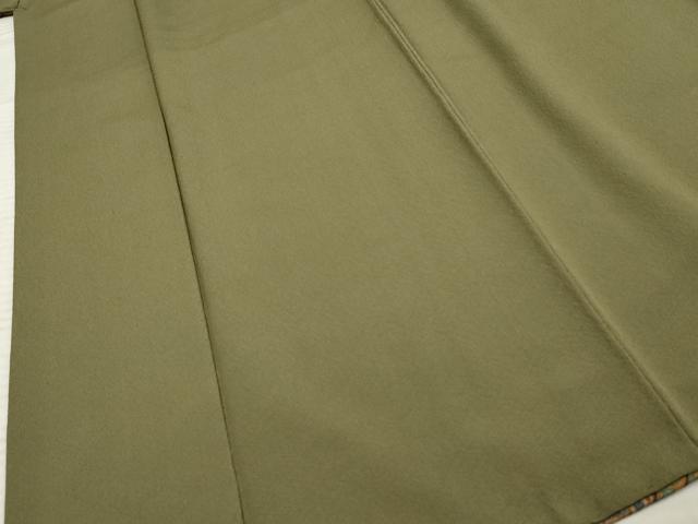 平和屋着物●染色作家 斉藤三才 色無地 鶸茶色 正絹 逸品 AABF2038cs