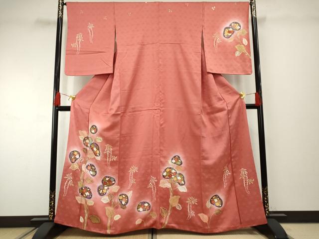 平和屋着物●訪問着 紬地 更紗花文 正絹 逸品 AABF2040cs