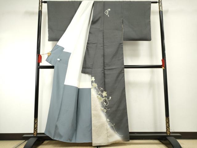 平和屋着物●訪問着 紬地 蔦の葉文 正絹 逸品 AABF2044cs