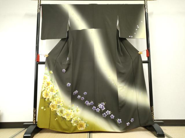 平和屋着物●訪問着　草花文　暈し染め　銀彩　鈴乃屋扱い　正絹　逸品　AABF2047cs 平和屋着物○訪問着 草花文 暈し染め 銀彩 鈴乃屋扱い 正絹 逸品