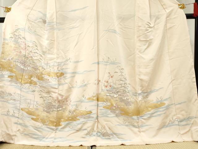 平和屋着物●訪問着 駒刺繍 松竹梅風景文 上代56万 金彩 仮絵羽 正絹 逸品 未使用 AABF2049cs