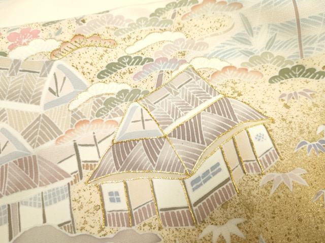 平和屋着物●訪問着 駒刺繍 松竹梅風景文 上代56万 金彩 仮絵羽 正絹 逸品 未使用 AABF2049cs