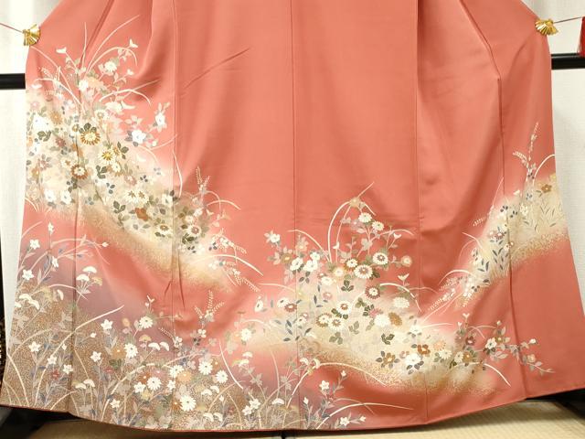 平和屋着物●訪問着 駒刺繍 草花文 暈し染め 金銀彩 正絹 逸品 AABF2058cs