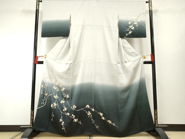 平和屋着物●訪問着 駒刺繍 枝垂れ花文 暈し染め 金彩 正絹 逸品 AABF2065cs