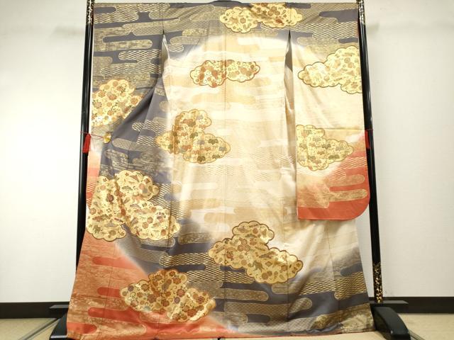 平和屋着物●豪華振袖 雲取り吉祥花宝尽くし 金彩 ロング丈 正絹 逸品 AABF2068cs