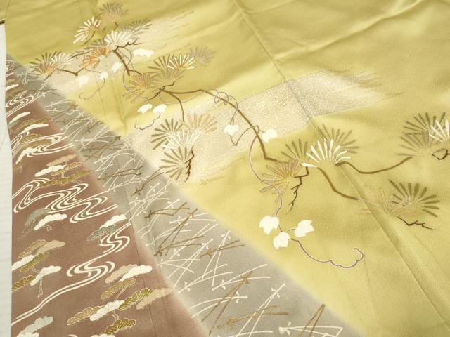 平和屋着物●豪華色留袖 駒刺繍 枝松文 暈し染め 金彩 正絹 逸品 AABF2070cs