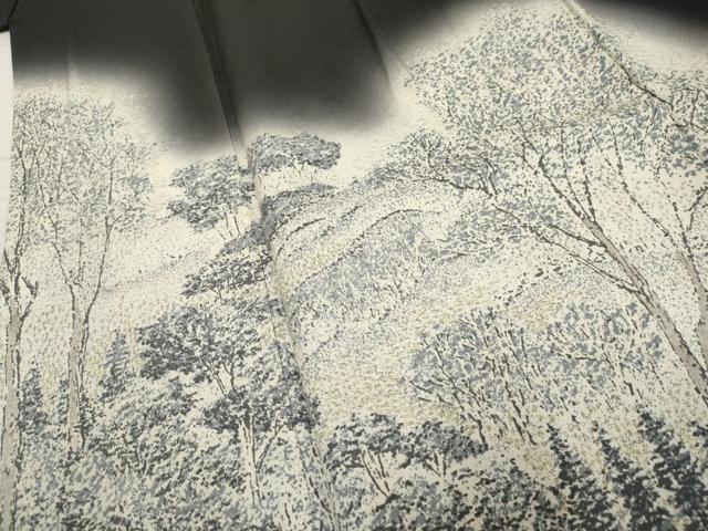 平和屋着物●訪問着 樹林風景文 暈し染め 黒地 金銀糸 正絹 逸品 AABF2075cs