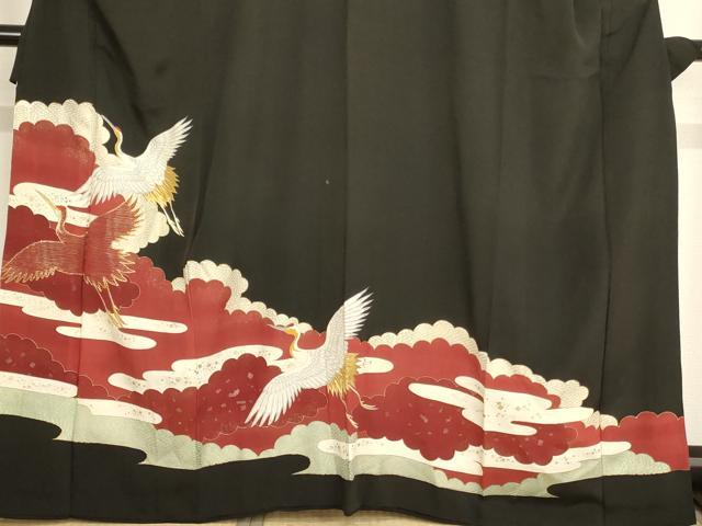 平和屋着物■豪華黒留袖 駒刺繍 雲重ね飛鶴文 金銀彩 正絹 逸品 AABF2123ja