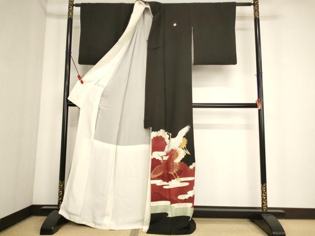 平和屋着物■豪華黒留袖 駒刺繍 雲重ね飛鶴文 金銀彩 正絹 逸品 AABF2123ja