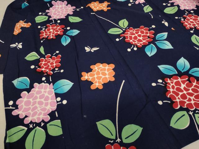 平和屋着物*夏物 浴衣 子供 女の子 花蝶文 紫陽花 綿 逸品 AABF2195ja
