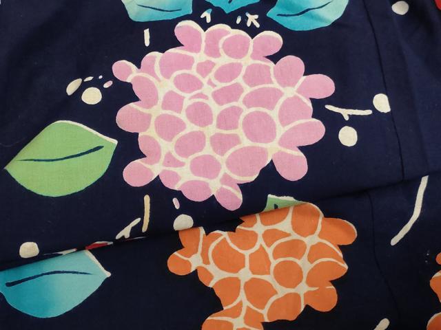 平和屋着物*夏物 浴衣 子供 女の子 花蝶文 紫陽花 綿 逸品 AABF2195ja