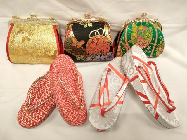 平和屋着物∵七五三 女の子 和装小物 バッグ・草履まとめて5点 花鳥文 桜 手毬 金銀糸 未使用品あり 逸品 AABF2223ja