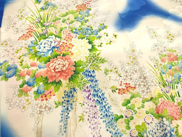 平和屋着物∵女の子 十三参り 子供 祝着 花篭文 暈し染め 金彩 逸品 AABF2237ja