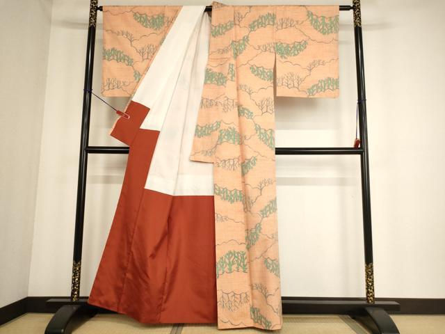 平和屋着物■上質な紬 雲重ね樹林文 正絹 逸品 AABF2253ja