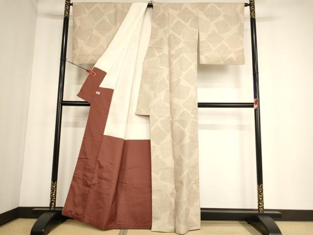 平和屋着物■結城紬 80亀甲 色紙重ね文 正絹 逸品 AABF2264ja