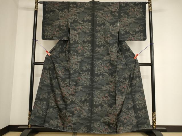 平和屋着物■上質な紬 花鳥文 黒地 正絹 逸品 未使用 AABF2277ja