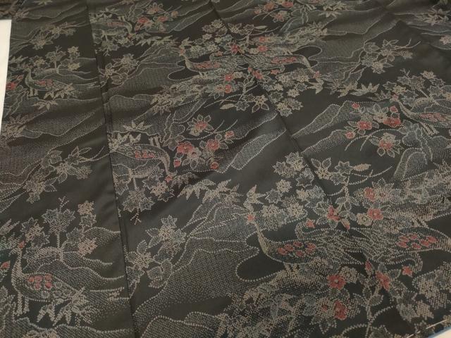 平和屋着物■上質な紬 花鳥文 黒地 正絹 逸品 未使用 AABF2277ja