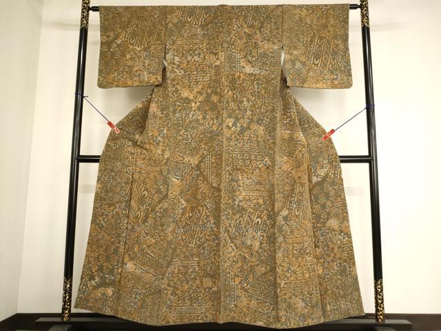 平和屋着物■上質な小紋 切嵌更紗花文 鬼しぼ縮緬 正絹 逸品 AABF2293ja