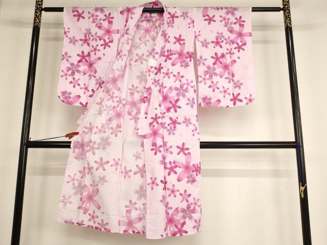 平和屋着物*夏物 浴衣 子供 女の子 舞桜文 綿 逸品 AABF2310ja
