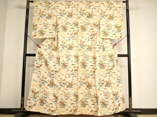 平和屋着物■上質な小紋 風景花車文 金彩 正絹 逸品 未使用 AABF2413ja