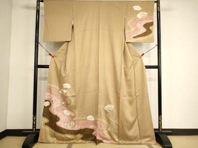 平和屋着物■訪問着 絞り 刺繍 花籠文 金糸 西武百貨店扱い 正絹 逸品 AABF2419ja