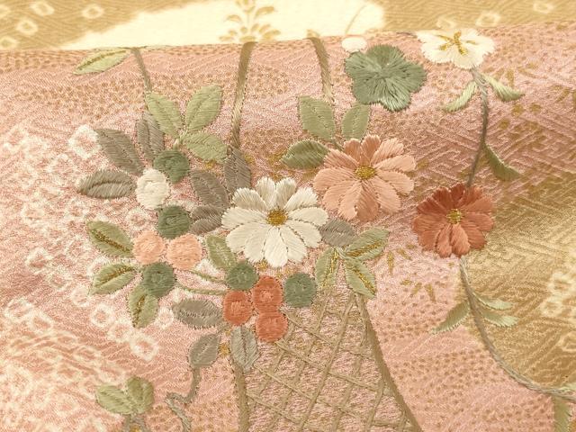 平和屋着物■訪問着 絞り 刺繍 花籠文 金糸 西武百貨店扱い 正絹 逸品 AABF2419ja