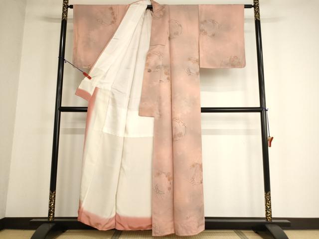 平和屋着物■上質な小紋 地紋起こし 花丸文 暈し染め 正絹 逸品 AABF2433ja