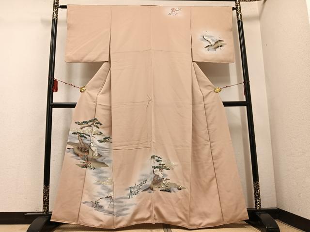 平和屋着物■訪問着 群鶴草花文 暈し染め 金彩 正絹 逸品 AABF2469ph