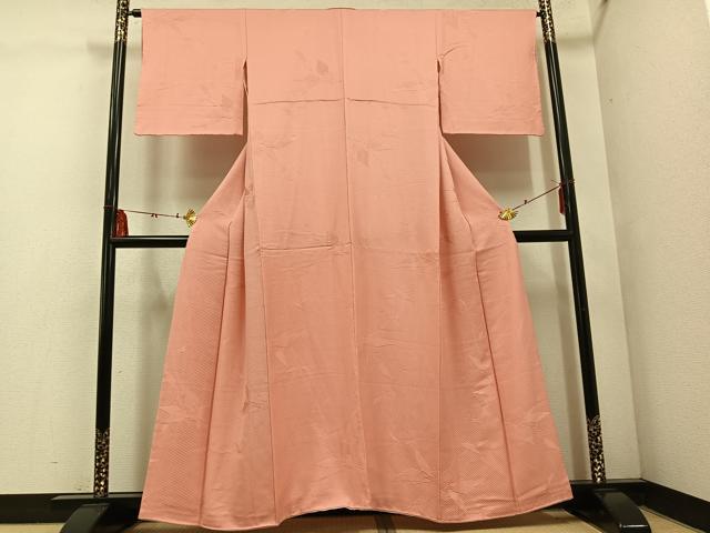 平和屋着物■上質な色無地 枝葉地紋 珊瑚色 正絹 逸品 AABF2503ph