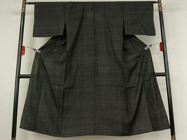 平和屋着物▽上質な紬 単衣 蚊絣 黒地 正絹 逸品 AABF2523jh