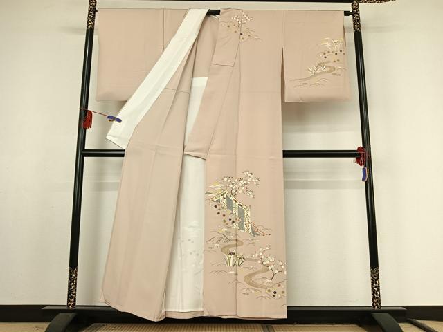 平和屋着物▽訪問着 単衣 流水松竹梅 金彩 正絹 逸品 AABF2526jh