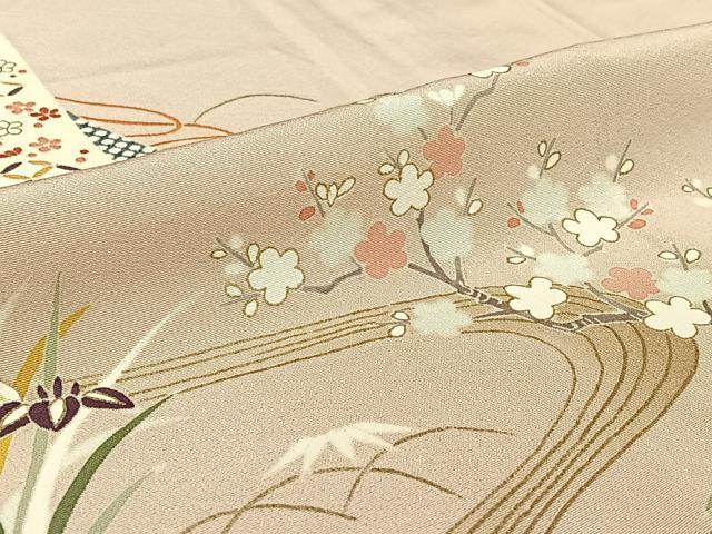 平和屋着物▽訪問着 単衣 流水松竹梅 金彩 正絹 逸品 AABF2526jh