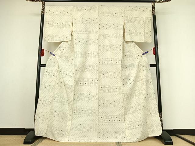 平和屋着物▽上質な紬 単衣 絞り 横段麻の葉文 正絹 逸品 AABF2531jh