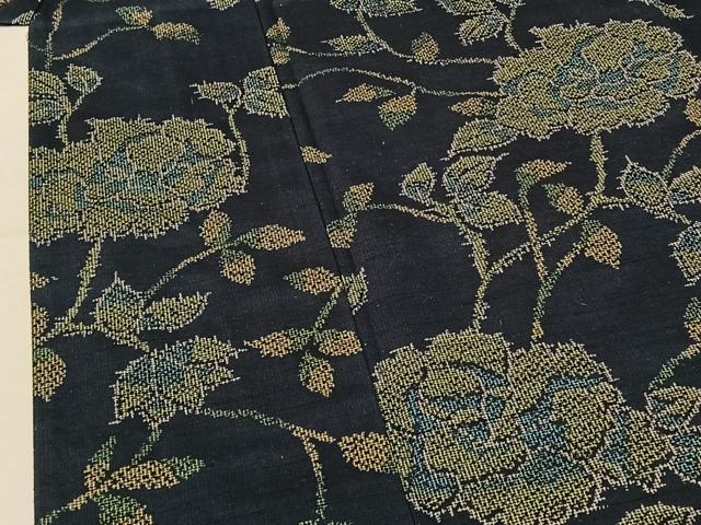 平和屋着物▽上質な紬 単衣 草花文 正絹 逸品 AABF2533jh