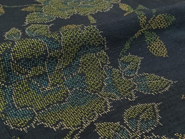 平和屋着物▽上質な紬 単衣 草花文 正絹 逸品 AABF2533jh