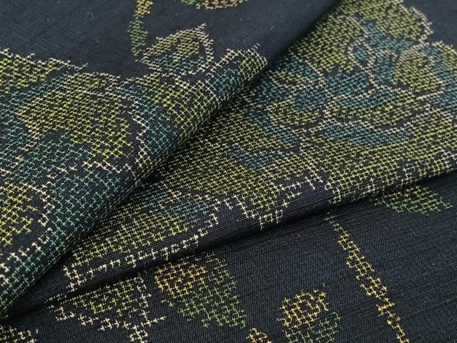 平和屋着物▽上質な紬 単衣 草花文 正絹 逸品 AABF2533jh