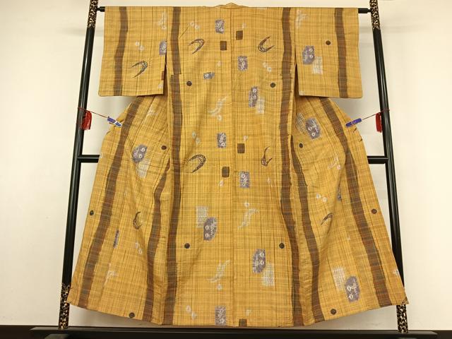平和屋着物▽上質な紬 単衣 絞り 幾何学文様 正絹 逸品 AABF2535jh