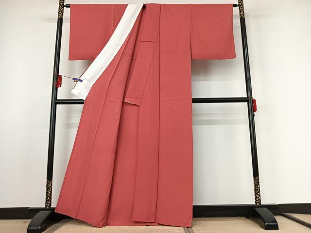 平和屋着物▽上質な色無地 単衣 赤紅色 正絹 逸品 AABF2537jh