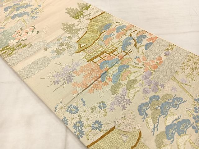 平和屋着物◎六通柄袋帯 唐織 風景文 金銀糸 正絹 逸品 AABF2569uk