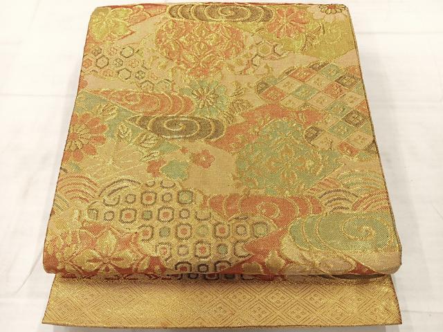 平和屋着物◎佐賀錦 六通柄袋帯 吉祥花文 金糸 正絹 逸品 AABF2573uk