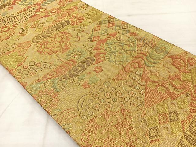 平和屋着物◎佐賀錦 六通柄袋帯 吉祥花文 金糸 正絹 逸品 AABF2573uk