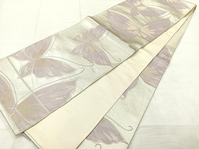 平和屋着物◎六通柄袋帯 舞蝶文 金銀糸 正絹 逸品 AABF2583uk
