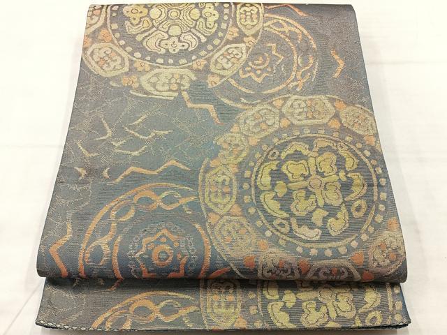 平和屋着物◎六通柄袋帯 花絵皿文 金糸 正絹 逸品 AABF2586uk