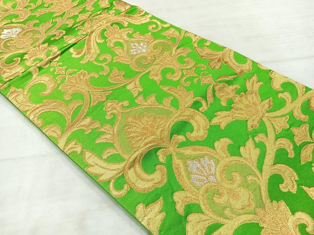 平和屋着物◎六通柄袋帯 更紗花文 金糸 正絹 逸品 AABF2593uk