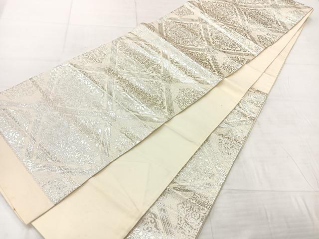 平和屋着物◎西陣 六通柄袋帯 天井花文 銀糸 証紙付き 正絹 逸品 AABF2594uk