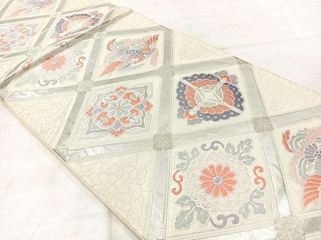 平和屋着物◎六通柄袋帯 唐織 舞蝶花鳥文 銀糸 正絹 逸品 AABF2598uk