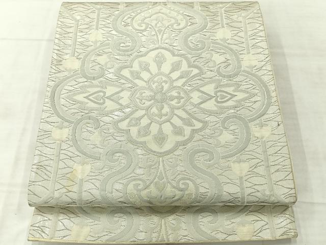 平和屋着物◎六通柄袋帯 洋花文 銀糸 正絹 逸品 AABF2629uk