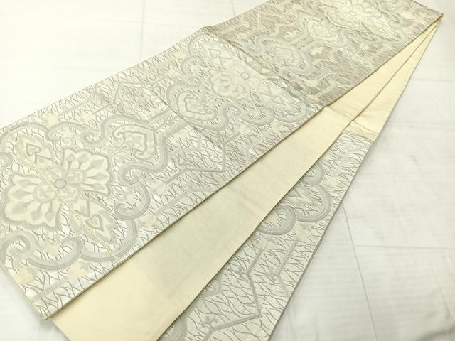 平和屋着物◎六通柄袋帯 洋花文 銀糸 正絹 逸品 AABF2629uk